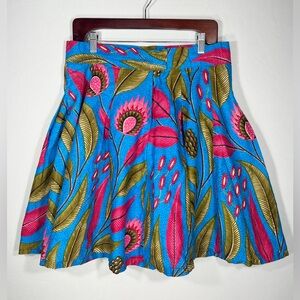 Francis + Benedict Blue and Pink African Wax Print Ankara Floral Skirt